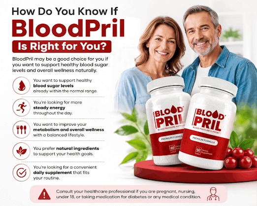 Quality assurance seals showing BloodPril is Made in the USA, FDA-registered, GMP certified, and non-GMO.