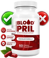 Display highlighting key benefits of BloodPril for arterial health, increased vitality, and improved blood flow.
